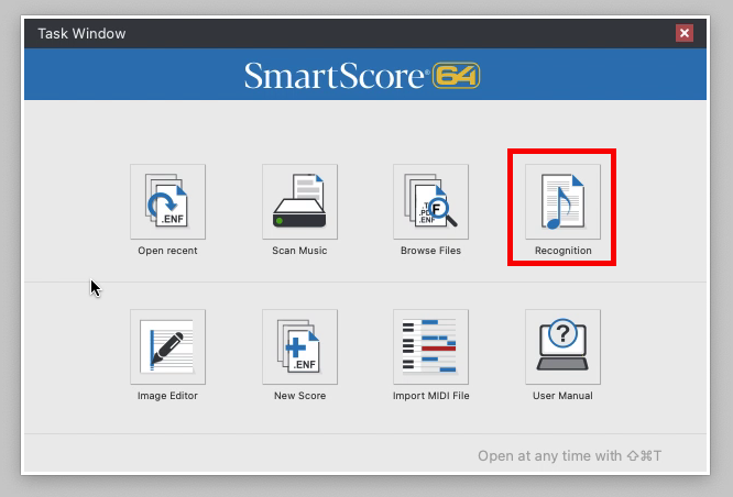 Starting the SmartScore recognition process